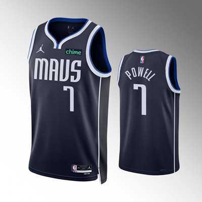 Mens Dallas Mavericks #7 Dwight Powell Navy Statement Edition Stitched Basketball Jersey Dzhi